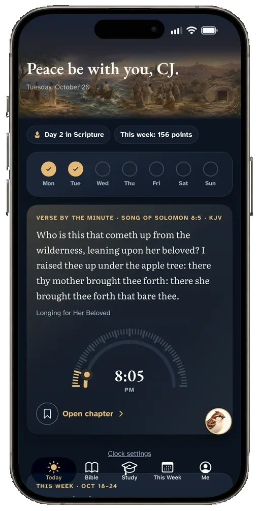 Sermon Sidekick's Today screen with a verse and a weekly reading streak
